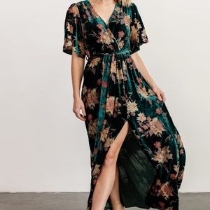 Baltic Born: Uma Velvet Maxi Dress in Jade Floral